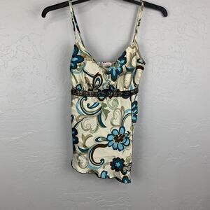 Y2K Baby Doll Tank Top Womens Medium Floral Print Lace Trim Camisole Y2K